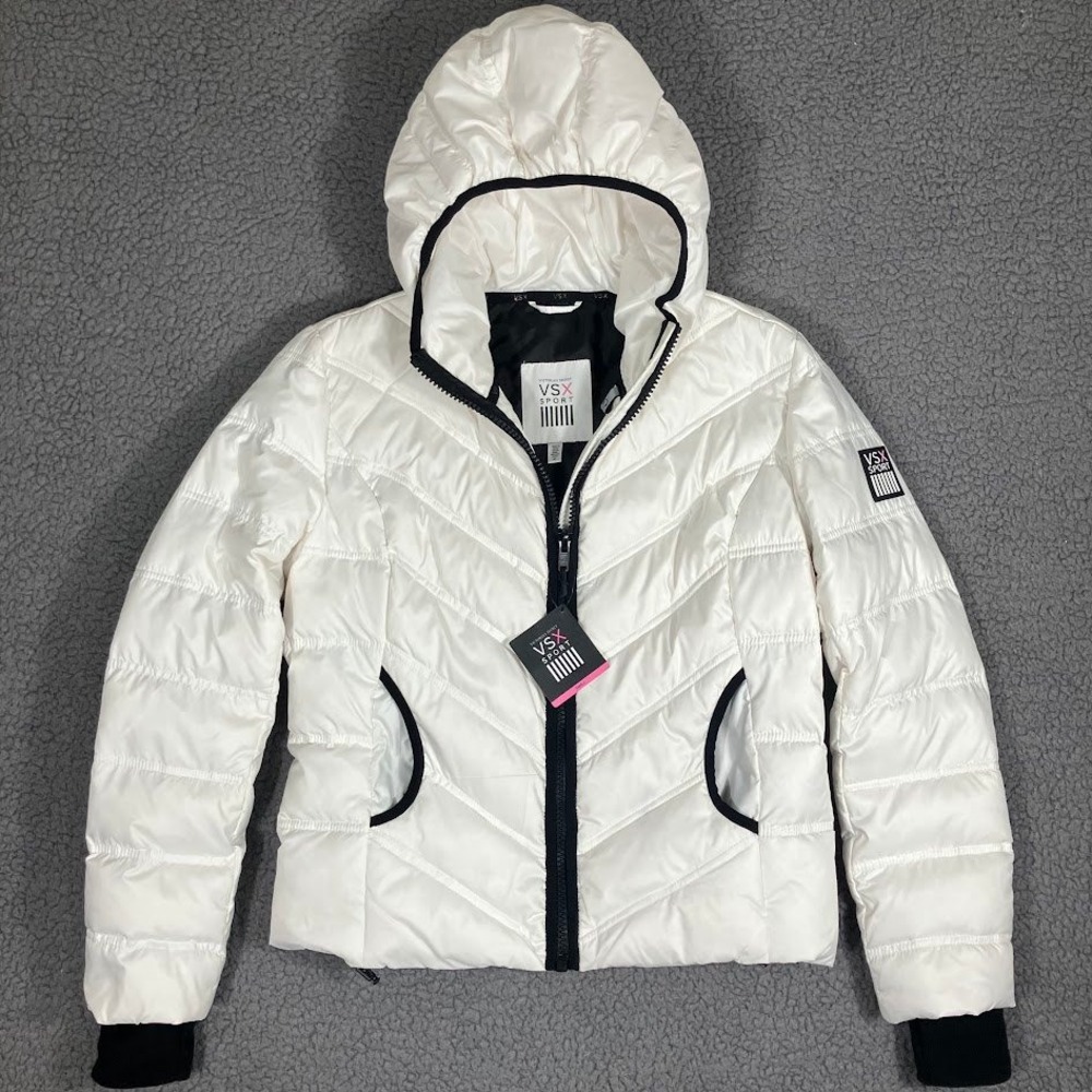 Victoria's Secret VSX Sport White 2-in-1 Down Puffer Jacket Hooded Small NWT